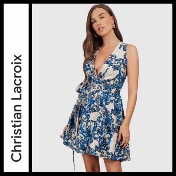 NWT Christian Lacroix Paisley Linen Blend Wrap Dress - Picture 4 of 12